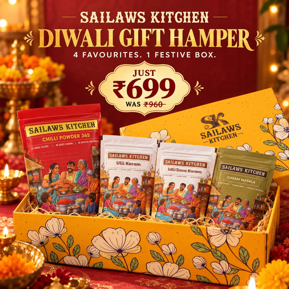 Diwali Gift Hamper - 4 Essential Spice Blends from Sailaws Kitchen!